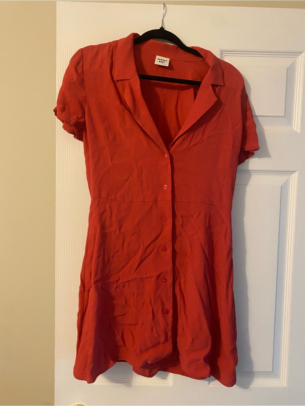 Sunday Best Red Button-Front Short Sleeve dress